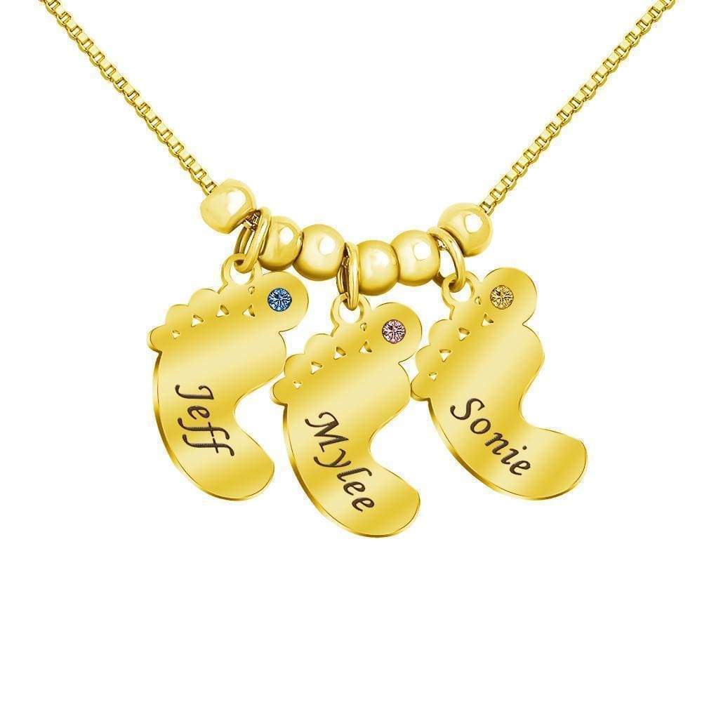 Personalized Baby Feet Pendant Birthstone Necklace with Names