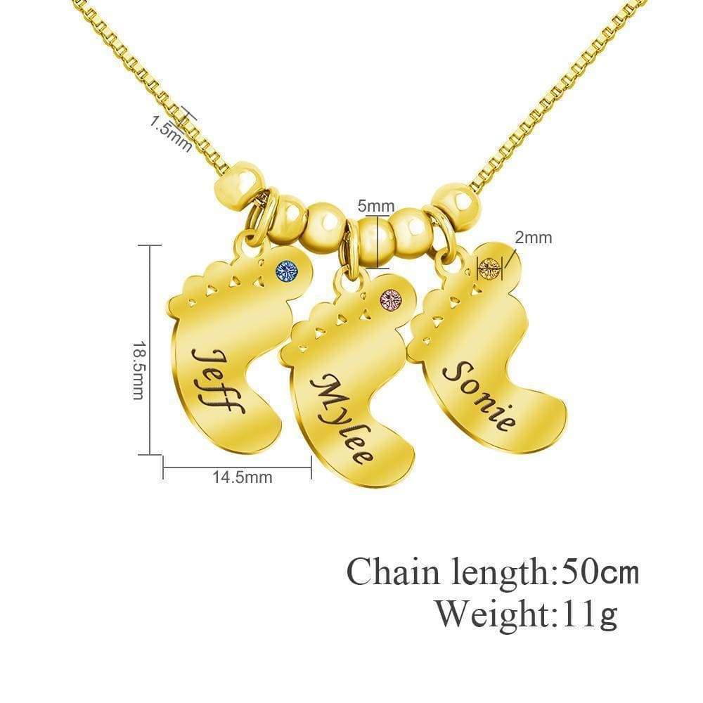 Personalized Baby Feet Pendant Birthstone Necklace with Names