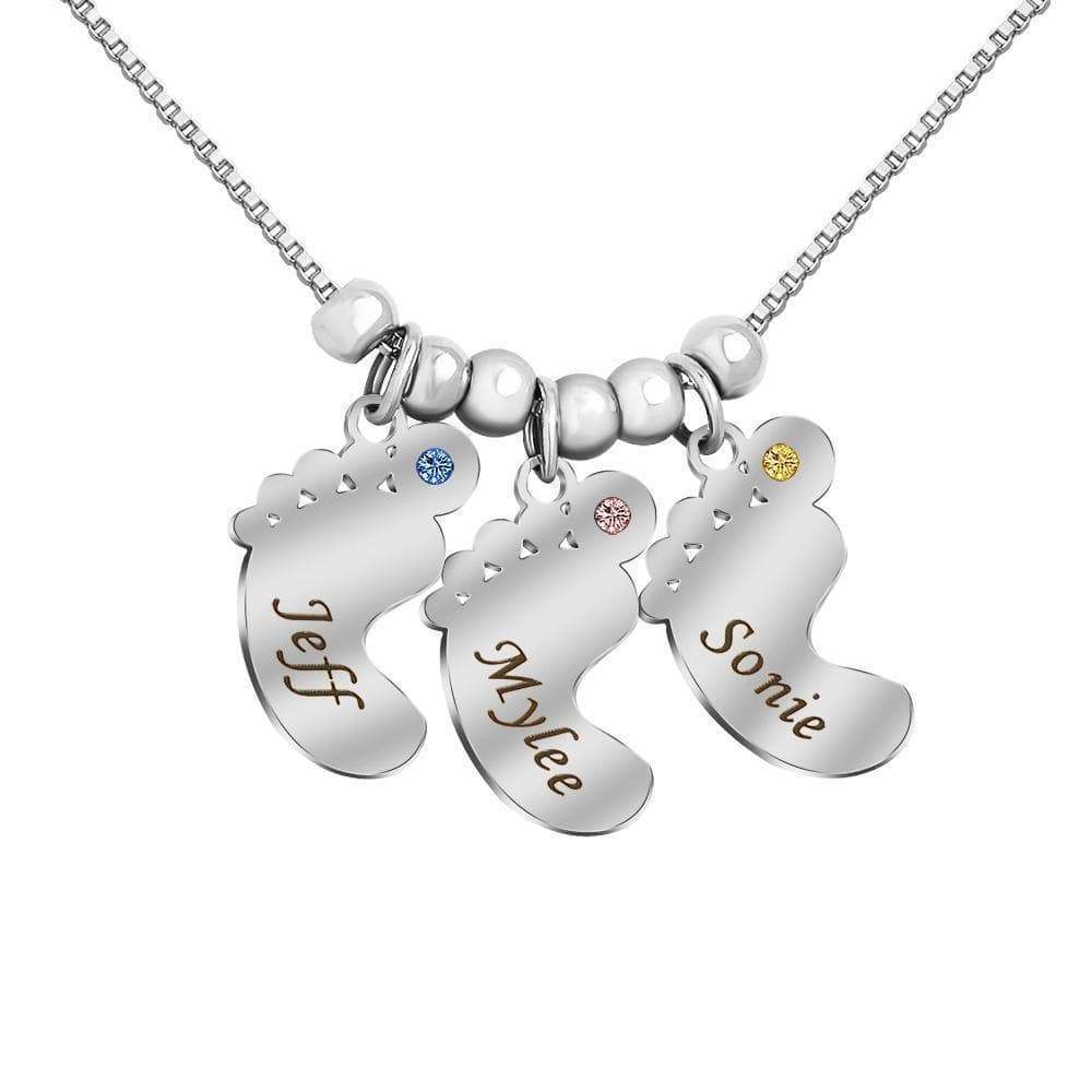 Personalized Baby Feet Pendant Birthstone Necklace with Names