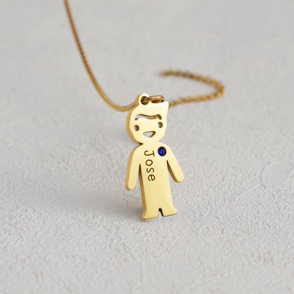 Personalized Children Shape with Birthstone & Name Necklace