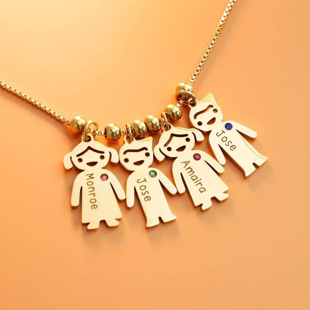 Personalized Children Shape with Birthstone & Name Necklace