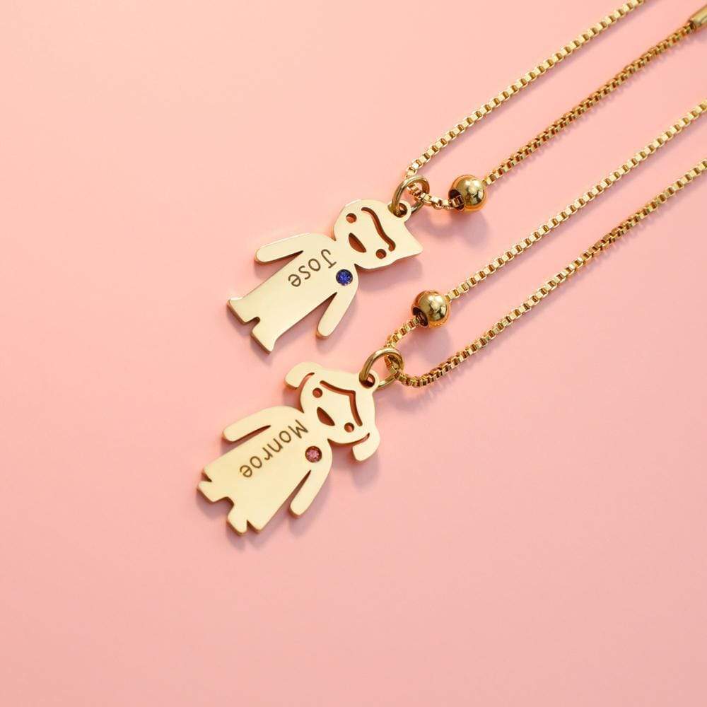 Personalized Children Shape with Birthstone & Name Necklace