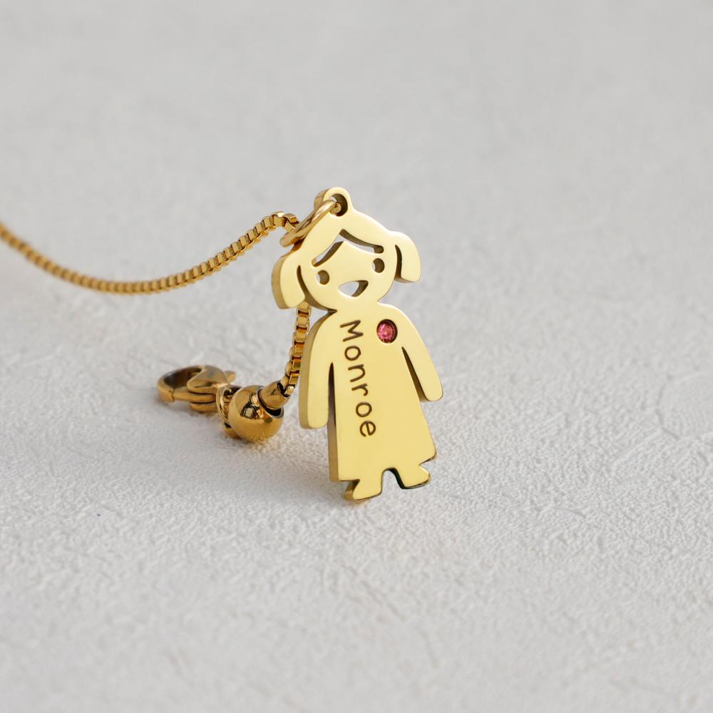 Personalized Children Shape with Birthstone & Name Necklace