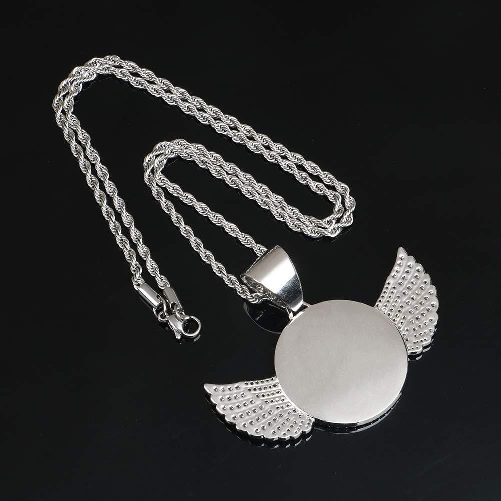 Personalized Circular Photo Necklace with Angel Wing-Tennis Chain