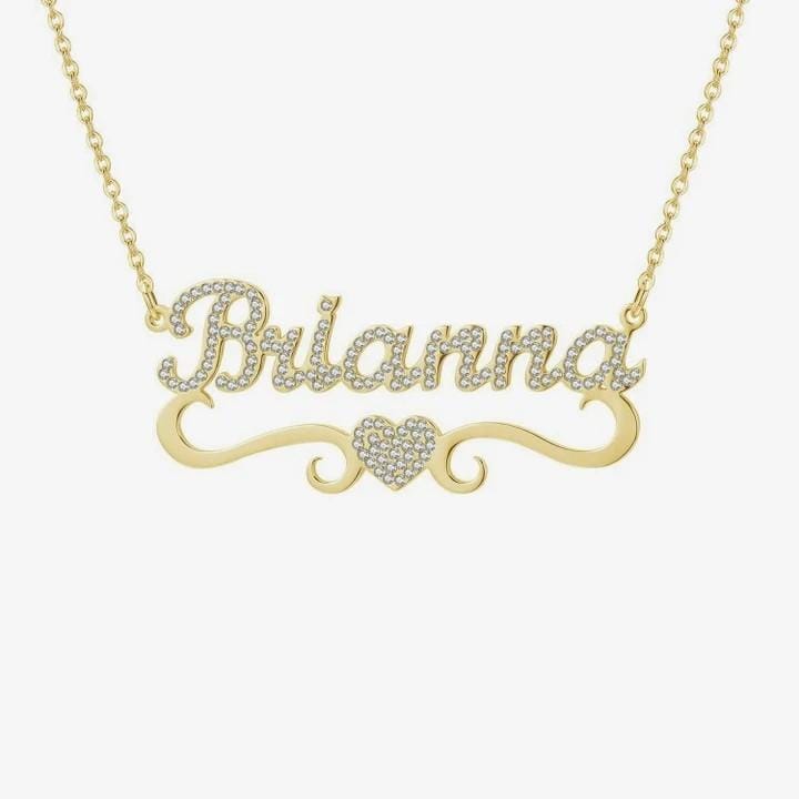 Sparkling Diamond Heart Name Necklace