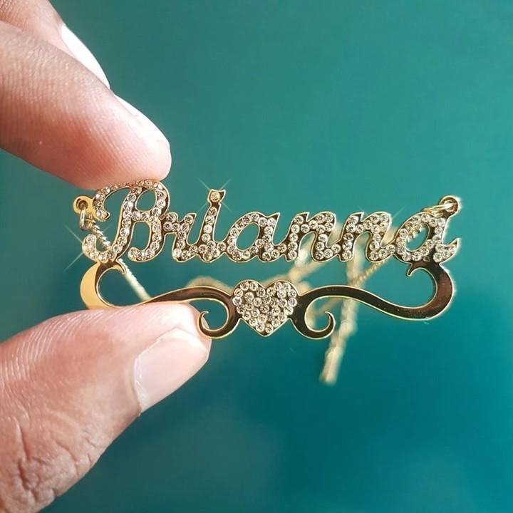 Sparkling Diamond Heart Name Necklace