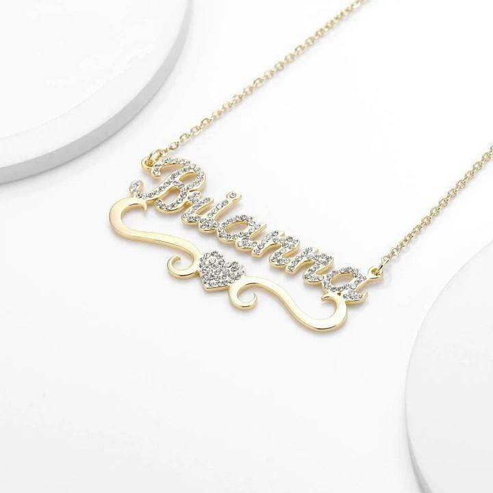 Sparkling Diamond Heart Name Necklace