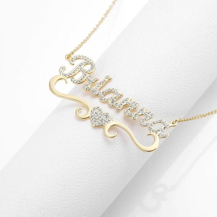 Sparkling Diamond Heart Name Necklace