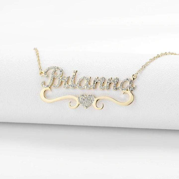 Sparkling Diamond Heart Name Necklace