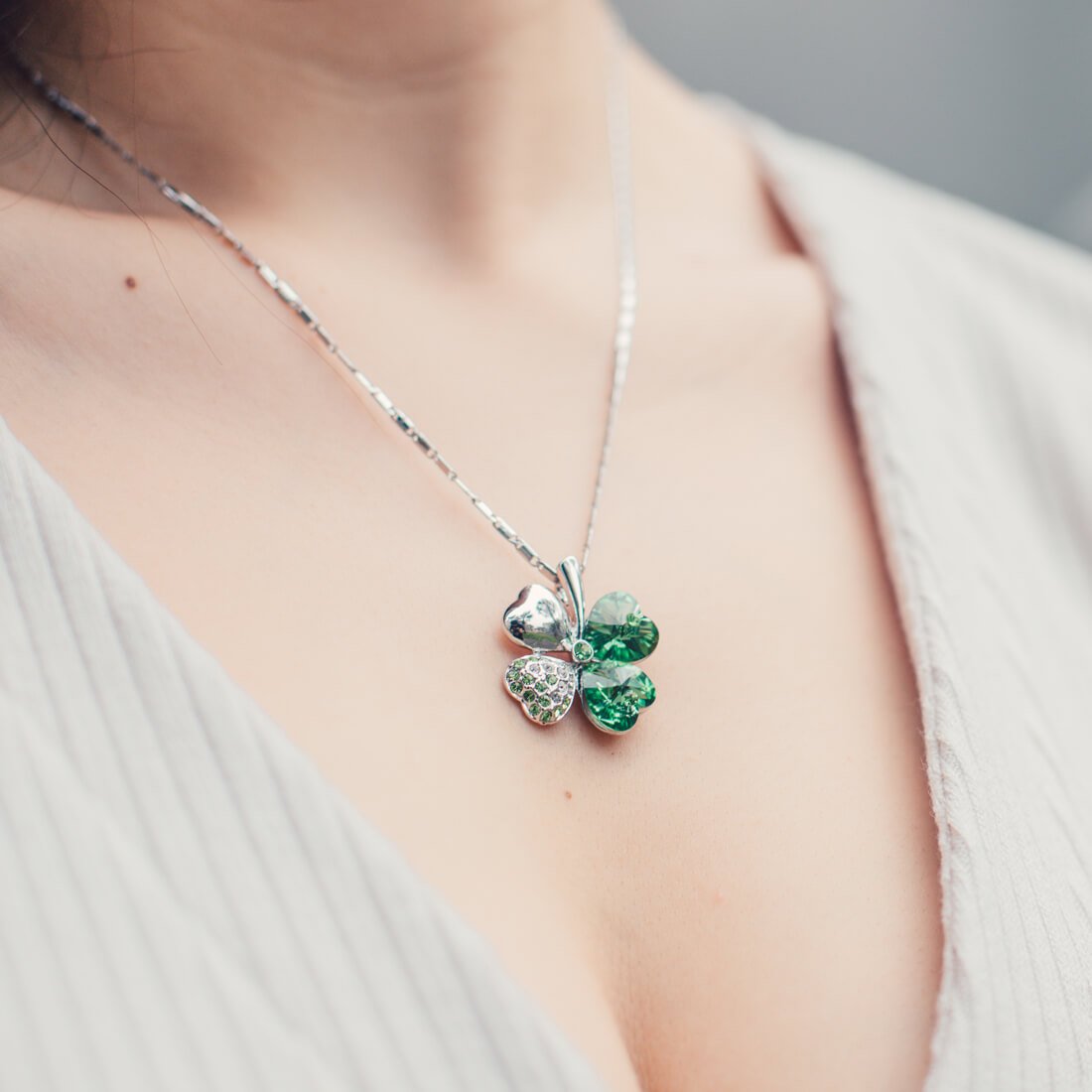 Green Four Heart Clover Necklace