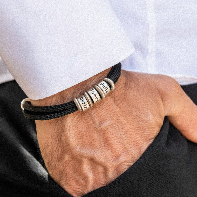 Men Black Cord Bracelet with Custom Beads