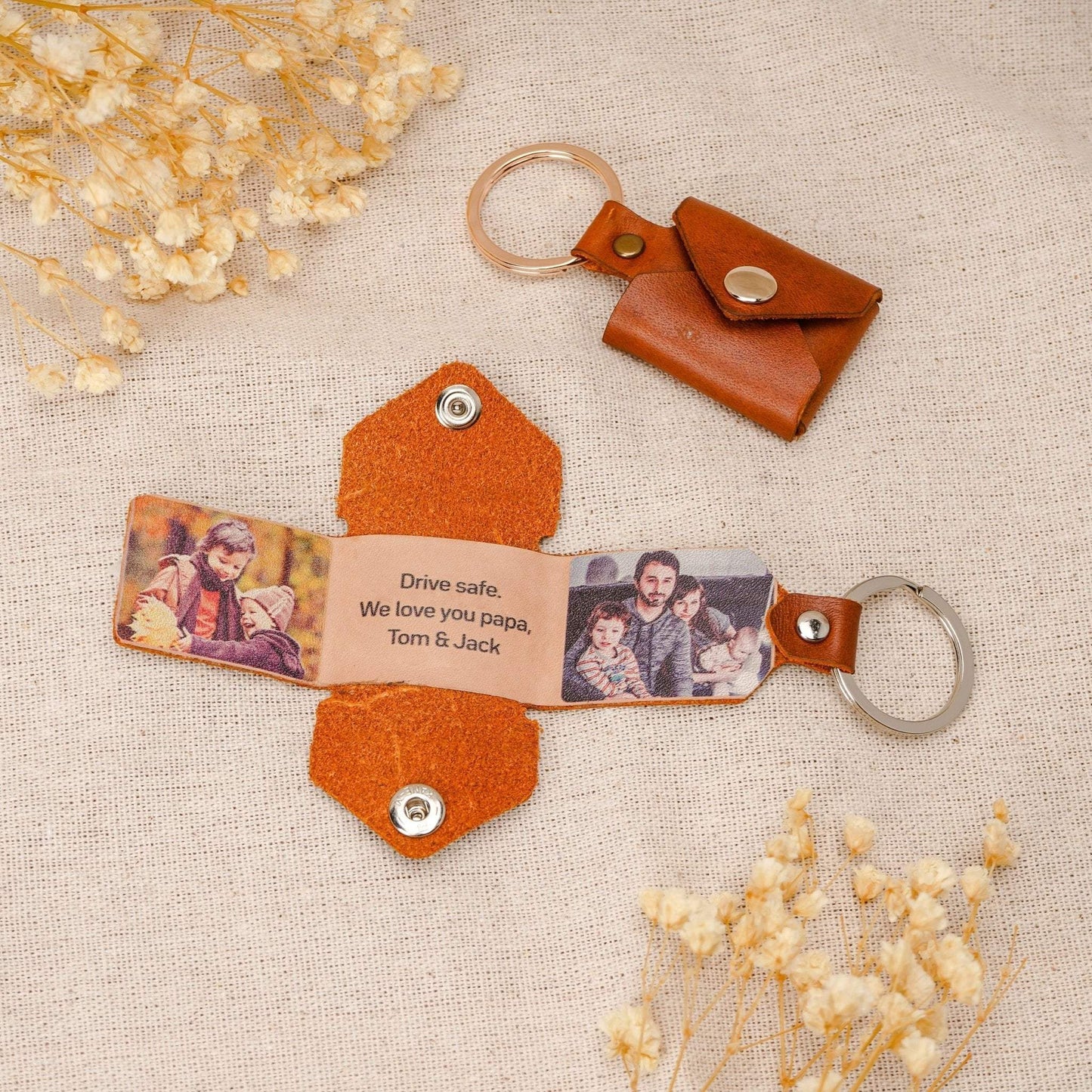 Personalized Photo Leather Envelope Keychain