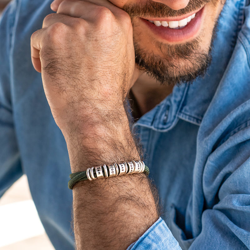 Men Black Cord Bracelet with Custom Beads