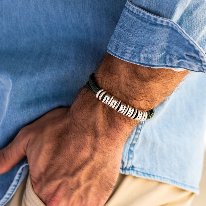 Men Black Cord Bracelet with Custom Beads