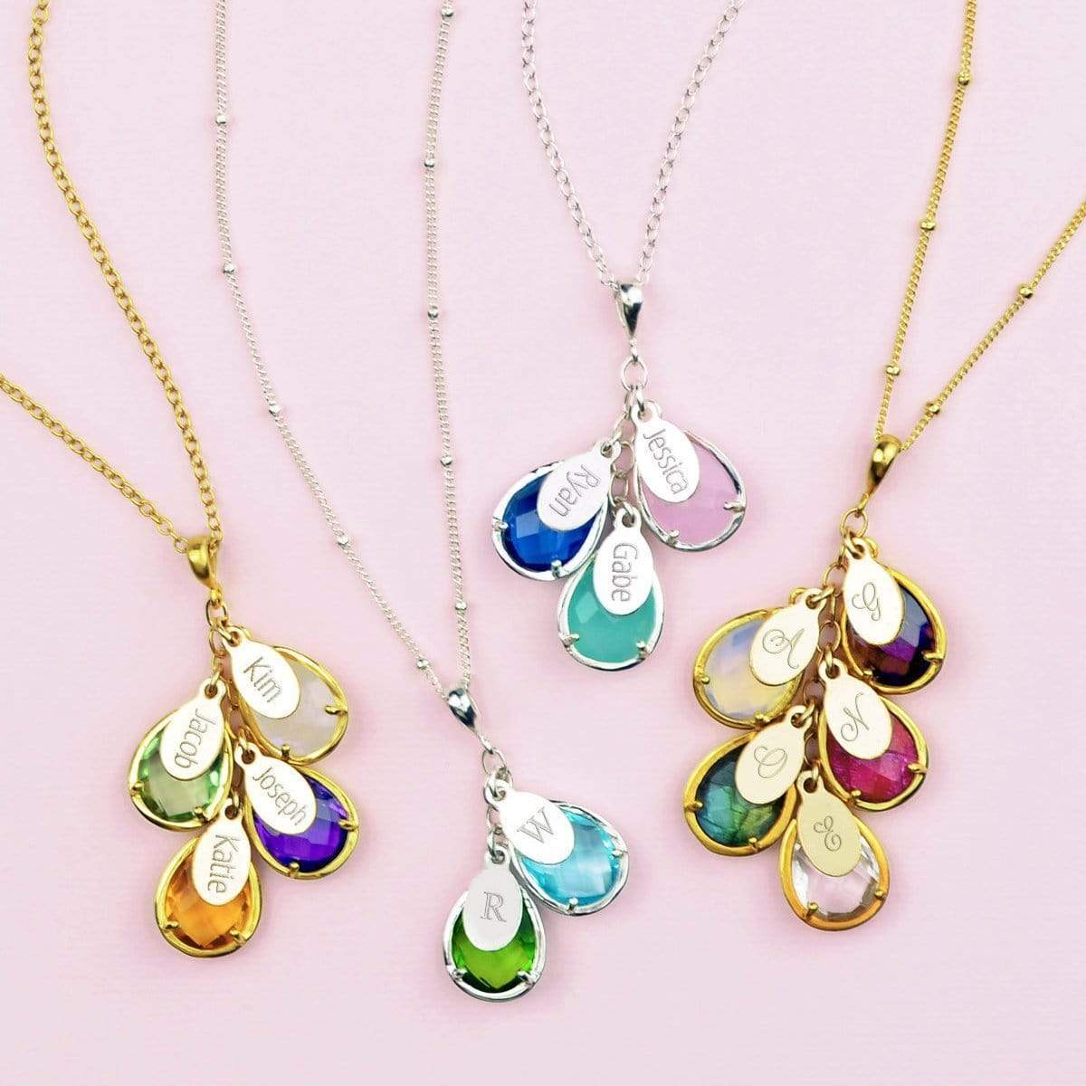 Drop-Shaped Name and Birthstone Necklace