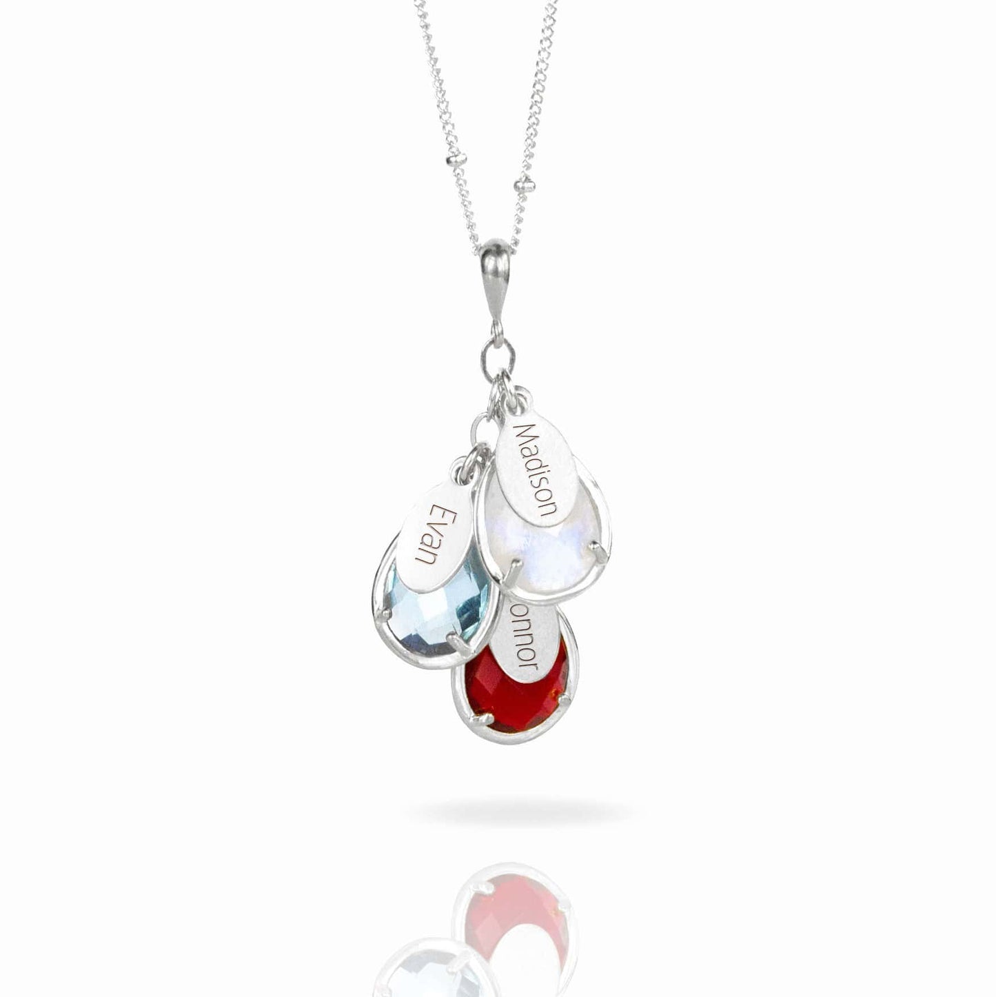 Drop-Shaped Name and Birthstone Necklace