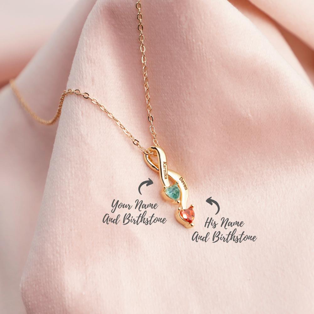 Personalized Couple Names & Birthstones Necklace