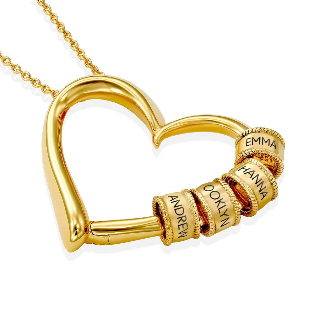 Charming Heart Necklace with Engraved Beads