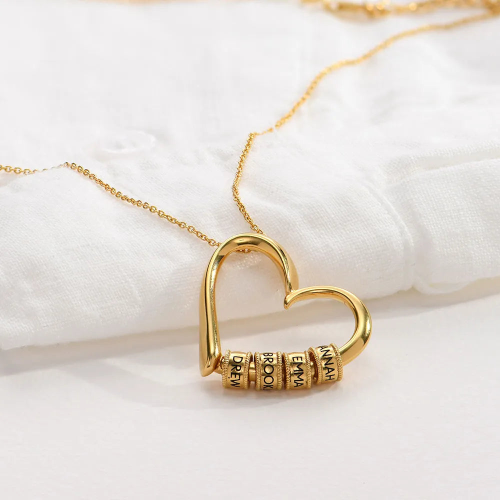 Charming Heart Necklace with Engraved Beads