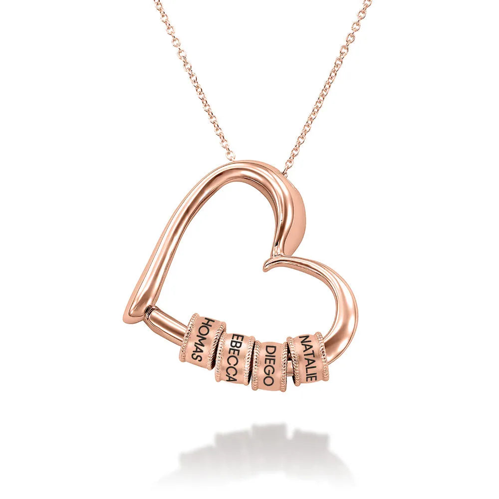 Charming Heart Necklace with Engraved Beads