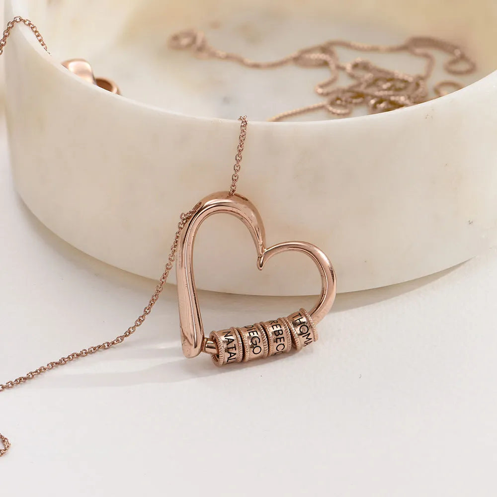 Charming Heart Necklace with Engraved Beads