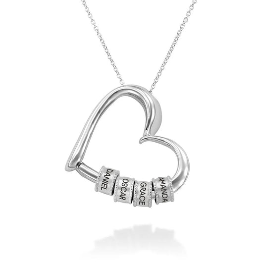 Charming Heart Necklace with Engraved Beads