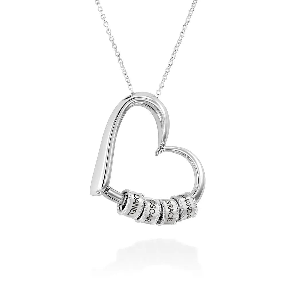 Charming Heart Necklace with Engraved Beads